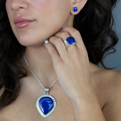 Square Lapis Lazuli Stud Earrings