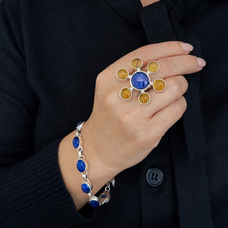 Amber and Lapis Lazuli Ring