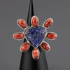 lapis and coral heart statement ring