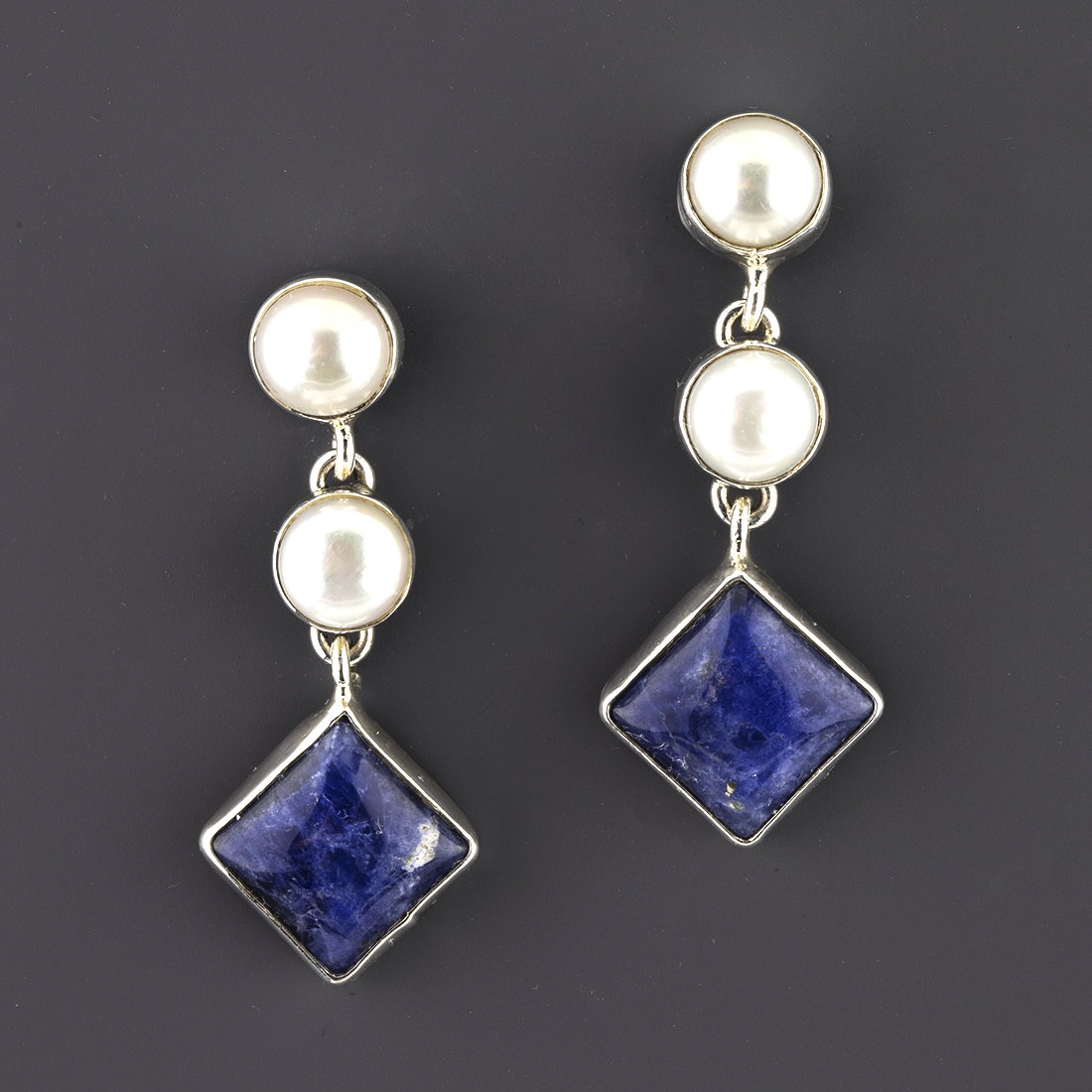 lapis and pearl dangle earrings