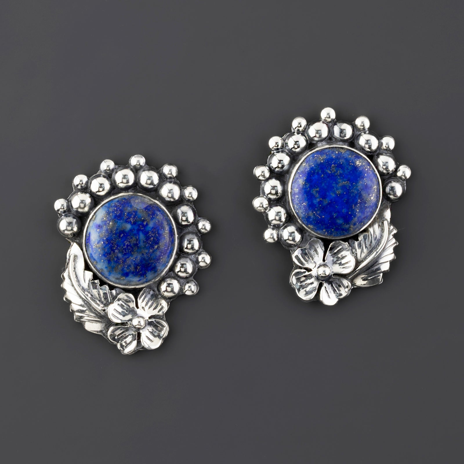 lapis blossom Mexican silver earrings