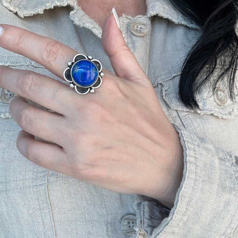 lapis lazuli floral ring