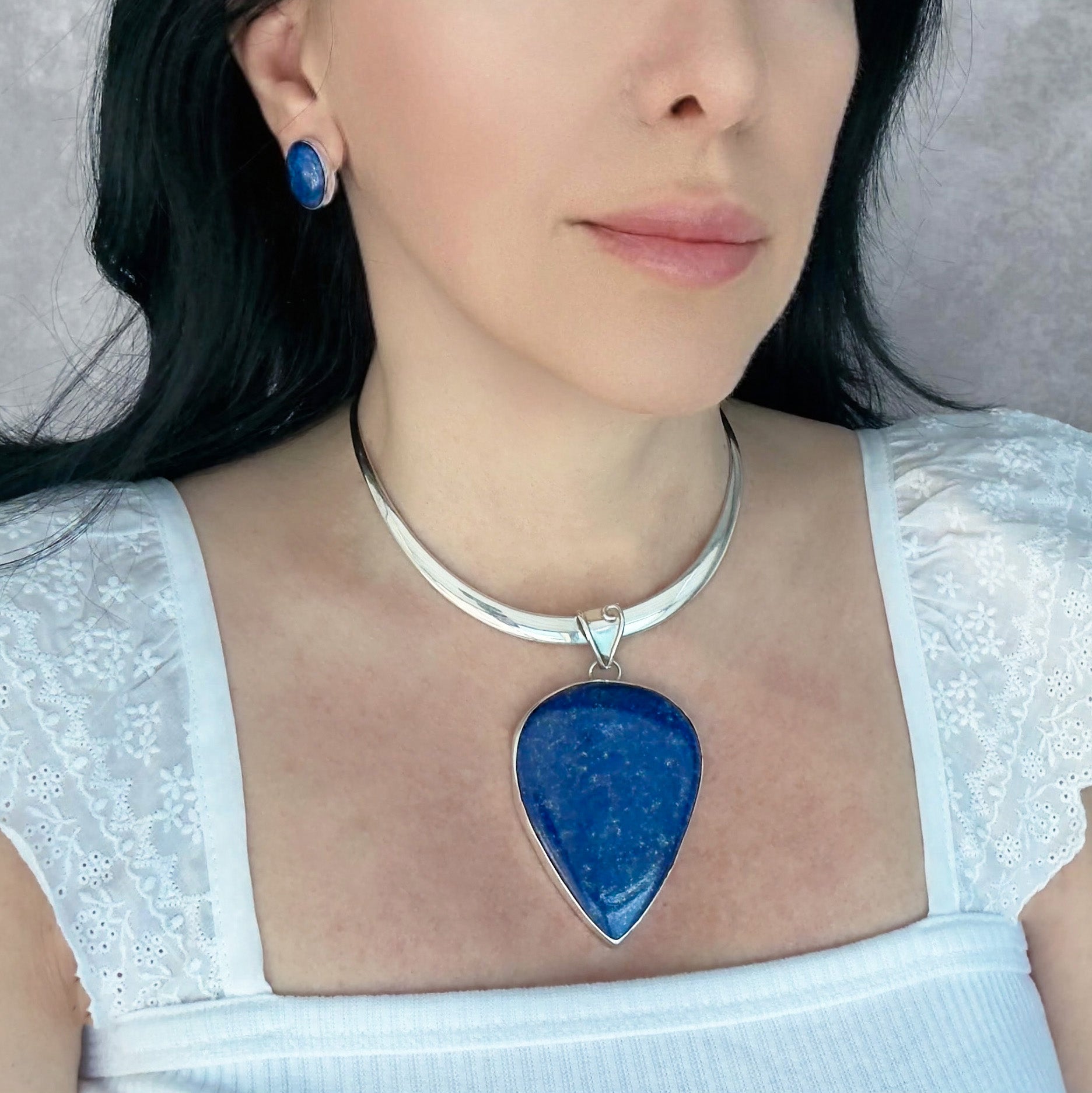 Oversized Lapis Lazuli Silver Pendant