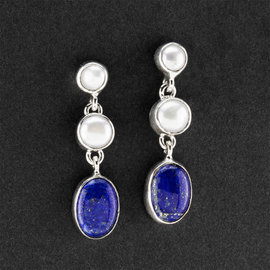 Lapis Lazuli and Pearl Dangle Earrings