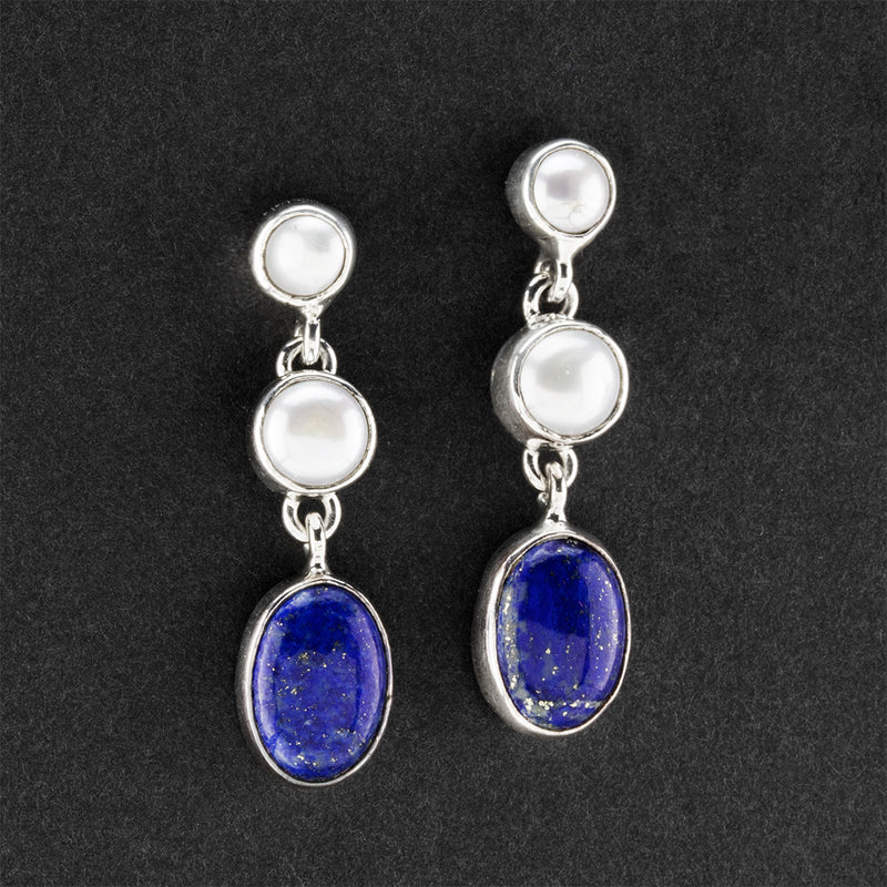 Lapis Lazuli and Pearl Dangle Earrings