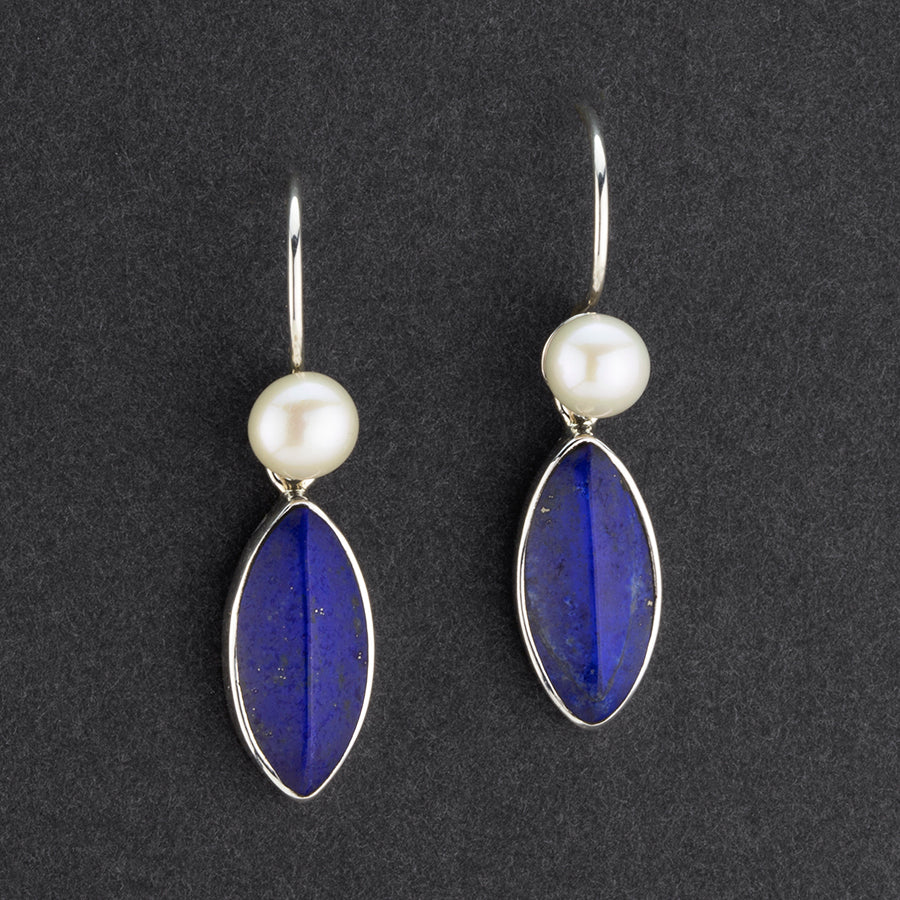 lapis lazuli and pearl drop earrings