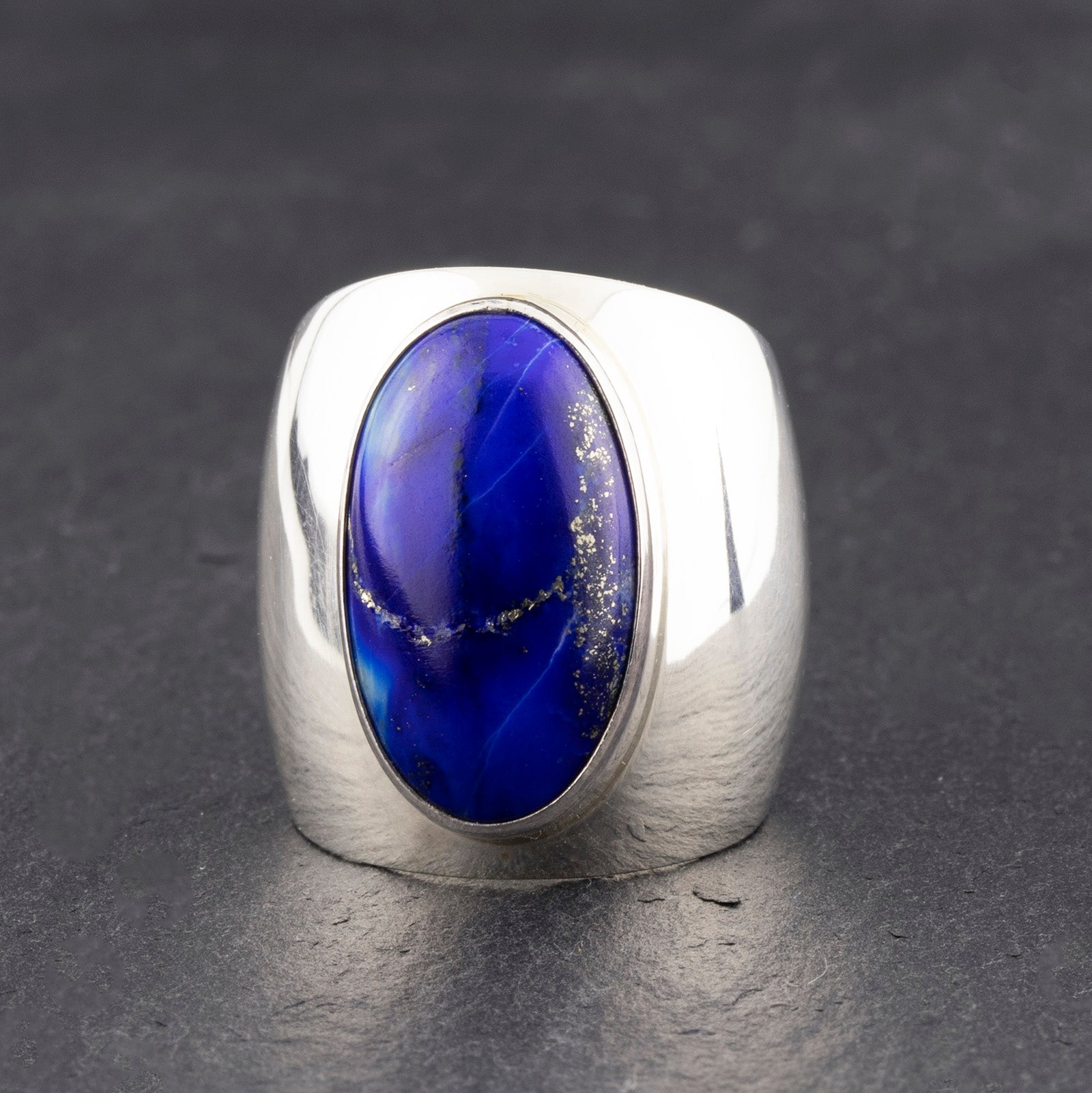 lapis lazuli extra wide band silver ring