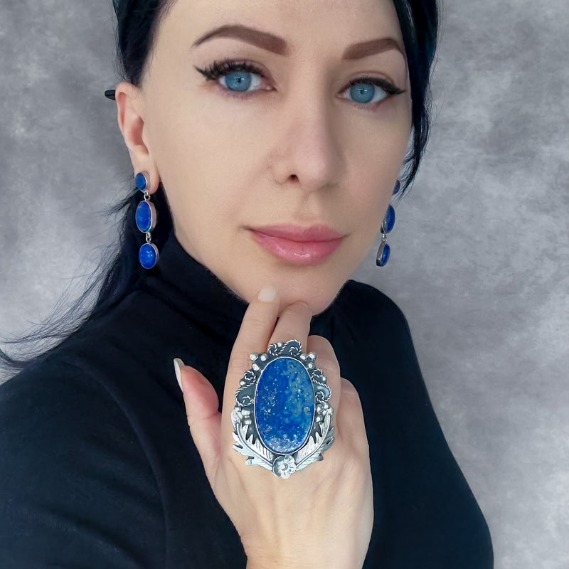 Lapis Garden Large Mexican Silver Ring