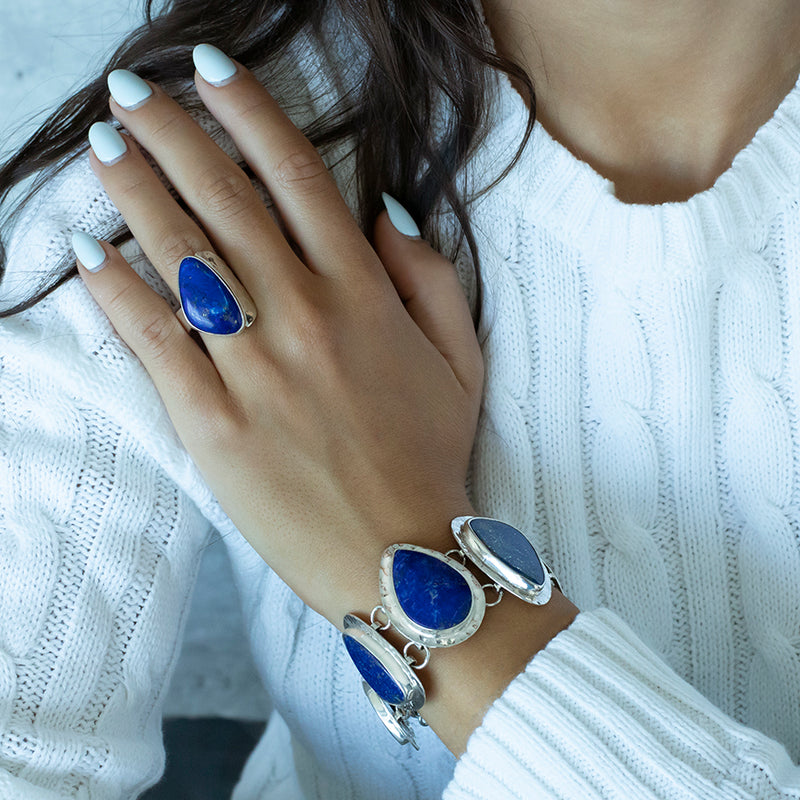 chunky sterling silver and lapis lazuli ring