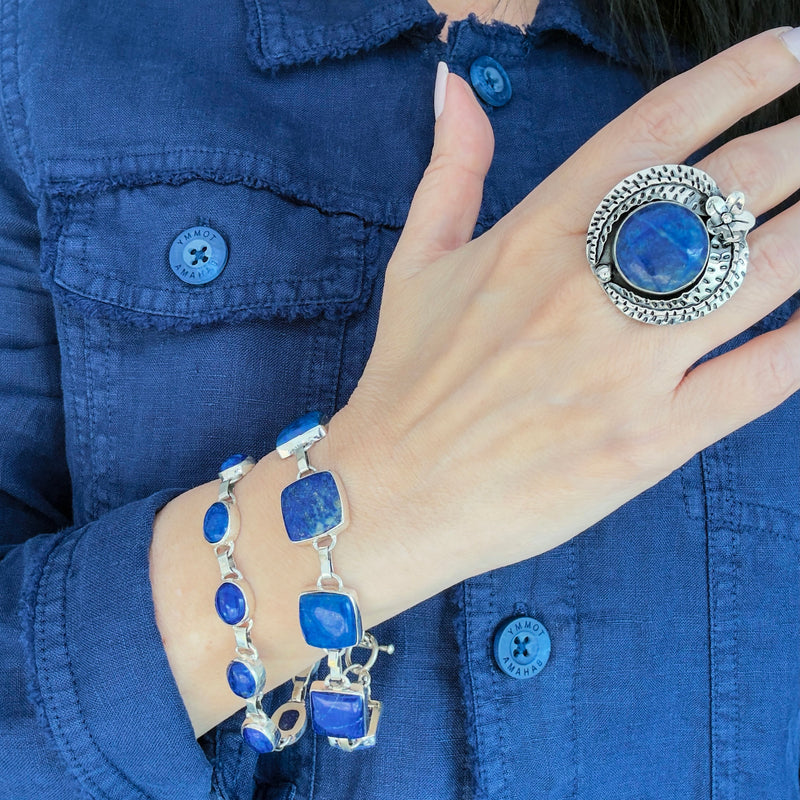 Lapis Flora Mexican Silver Ring