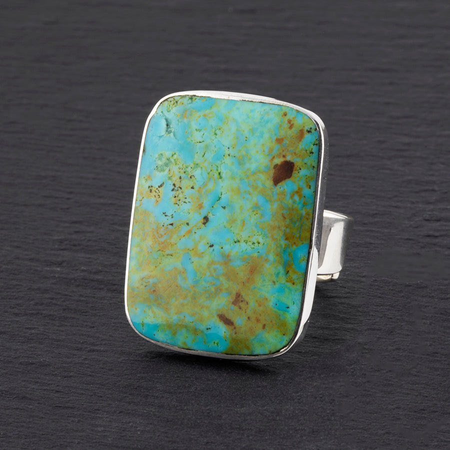 large adjustable rectangle natural turquoise ring