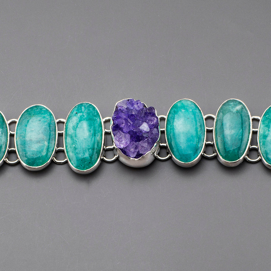 large amazonite and amethyst stone bracelet