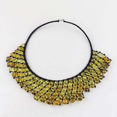 large amber bead bib necklace