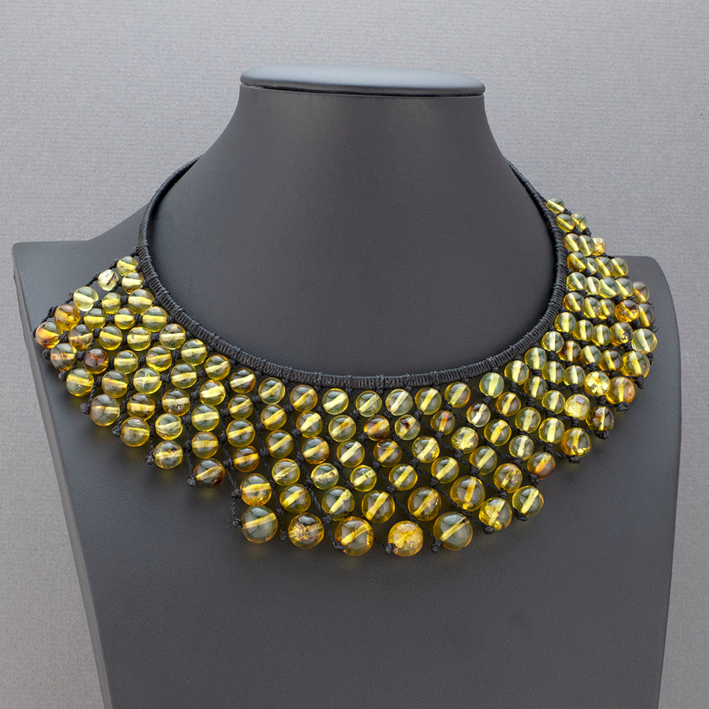 large amber bead bib statement necklace