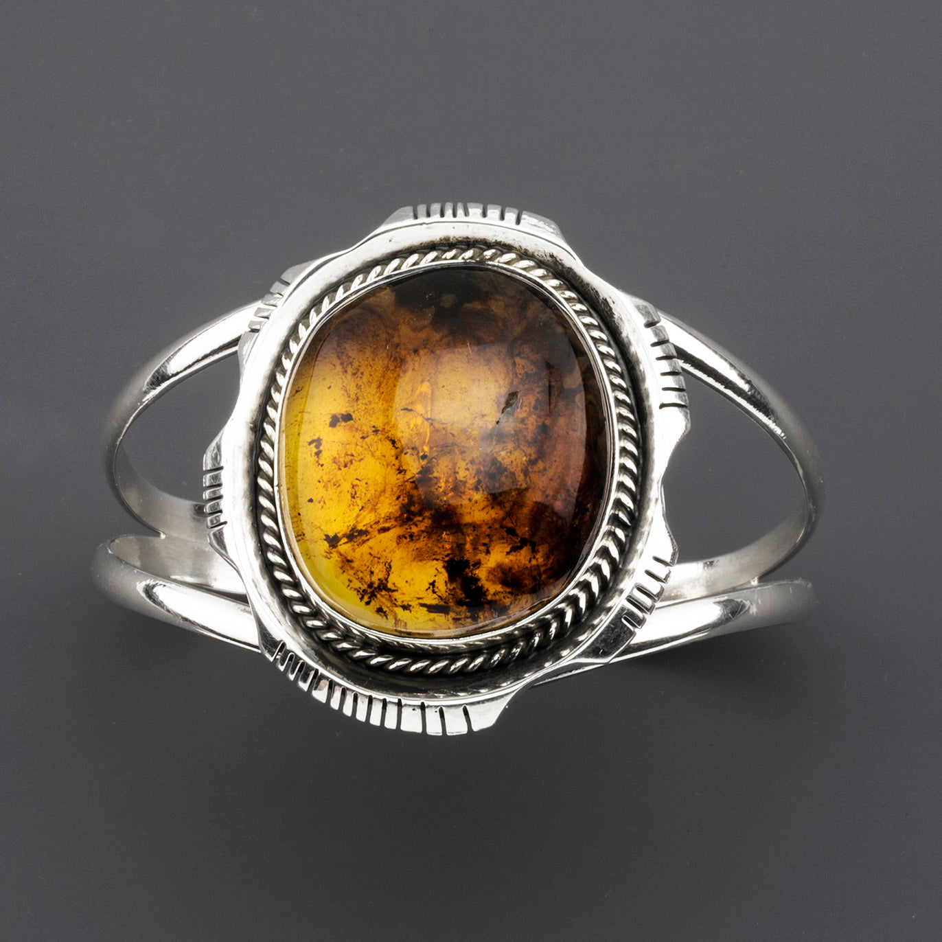 large amber cuff bracelet in sterling silver