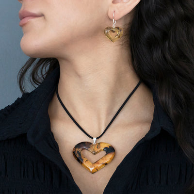Amber Heart Necklace & Earrings Set