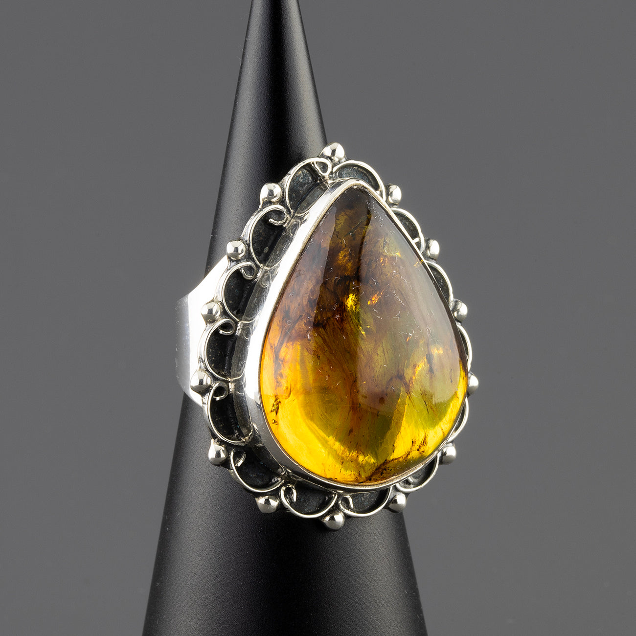 Amber Kiss Large Sterling Silver Ring