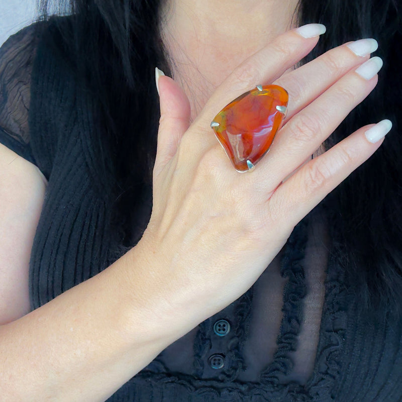 solar claw large Chiapas amber ring