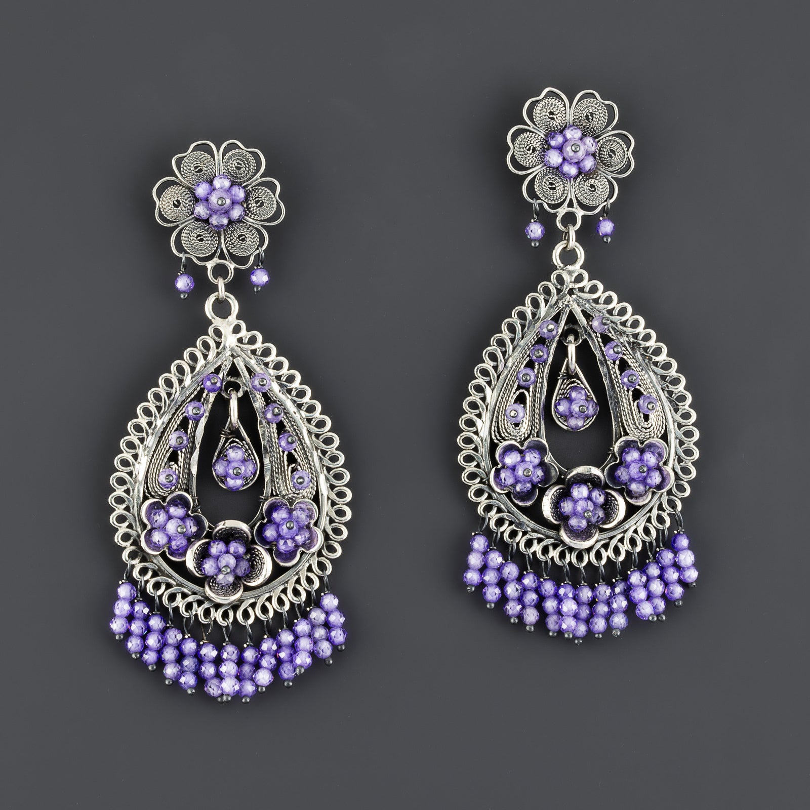 large amethyst filigree earrings