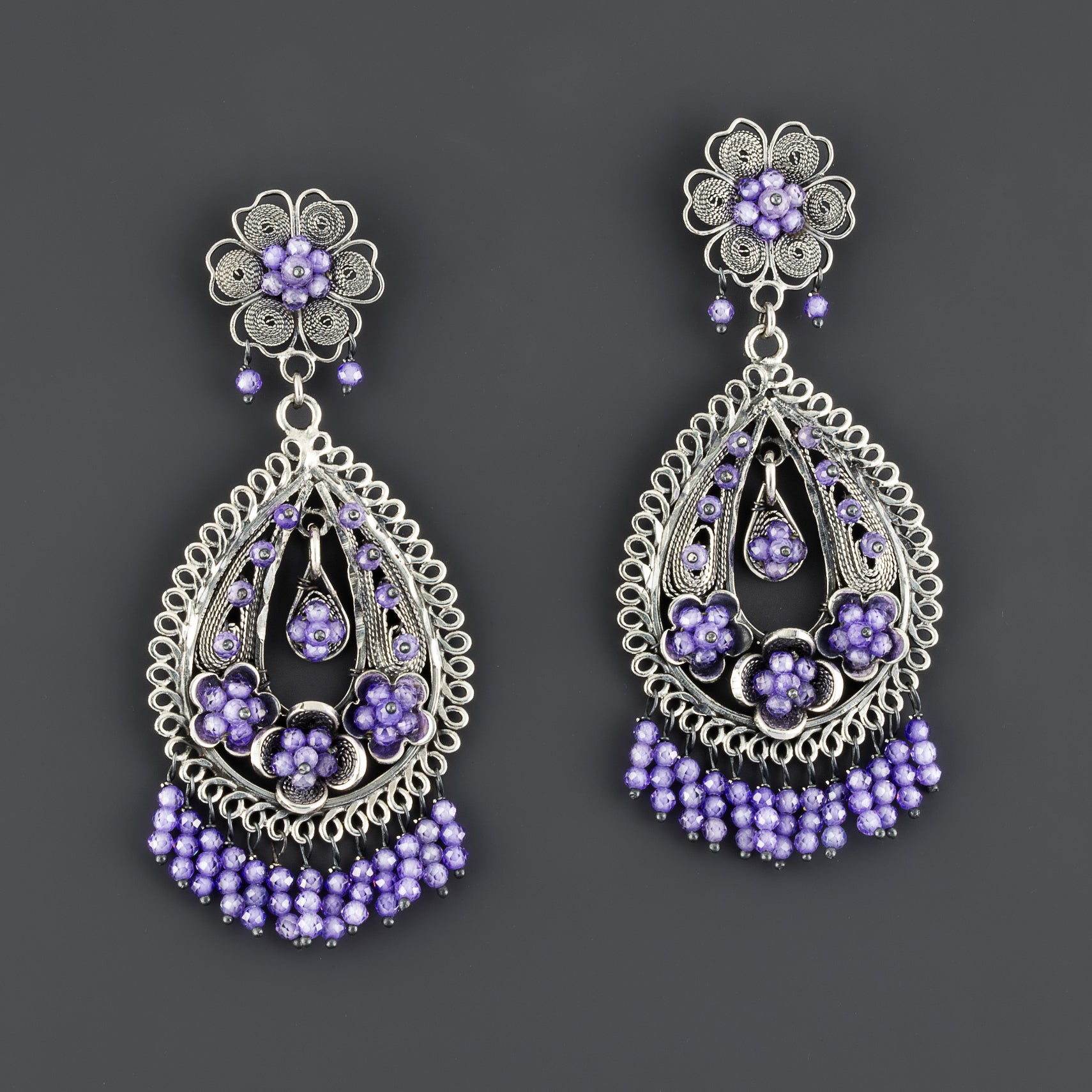 large amethyst filigree earrings
