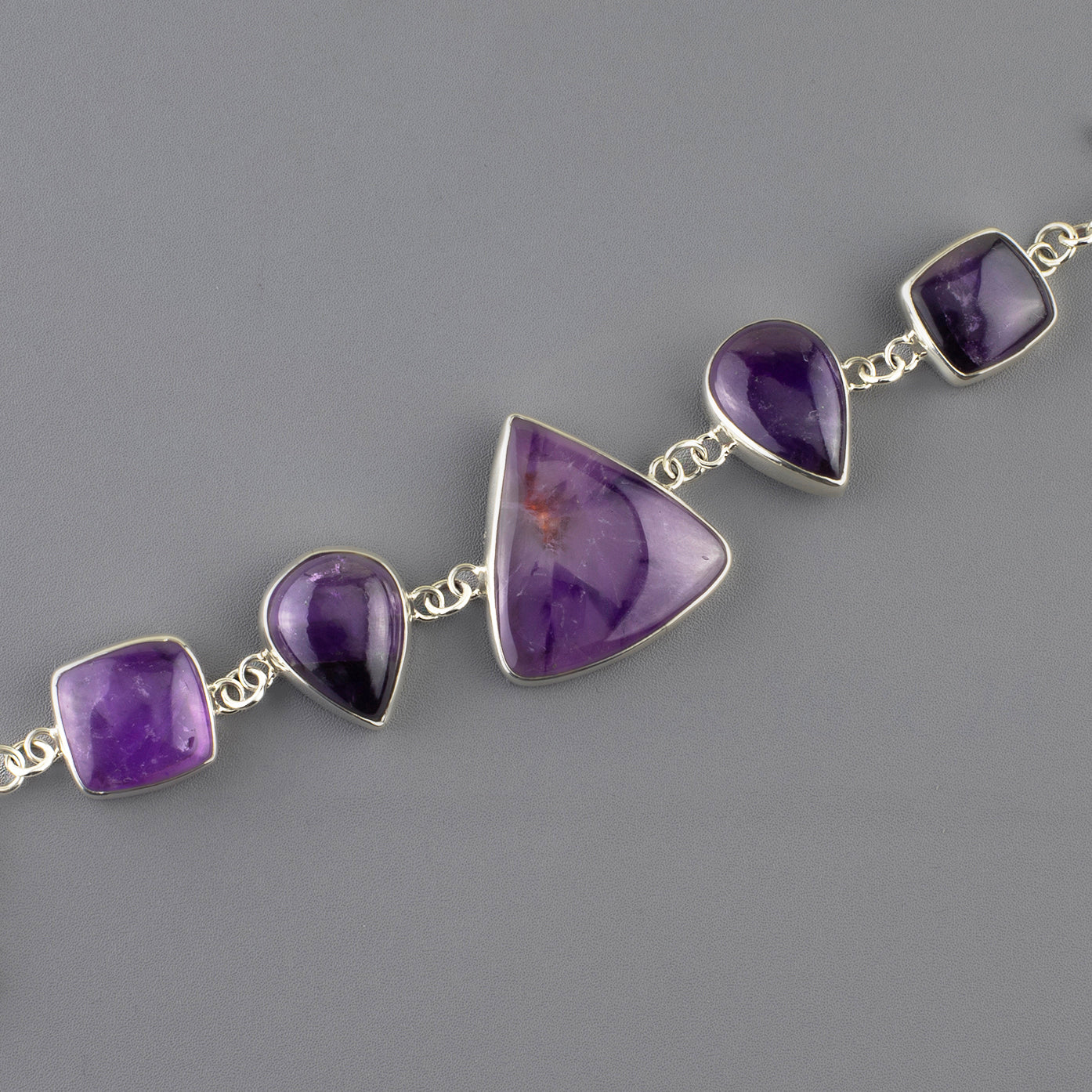 Large Genuine Amethyst Sterling Silver Link Bracelet - Reveka Rose