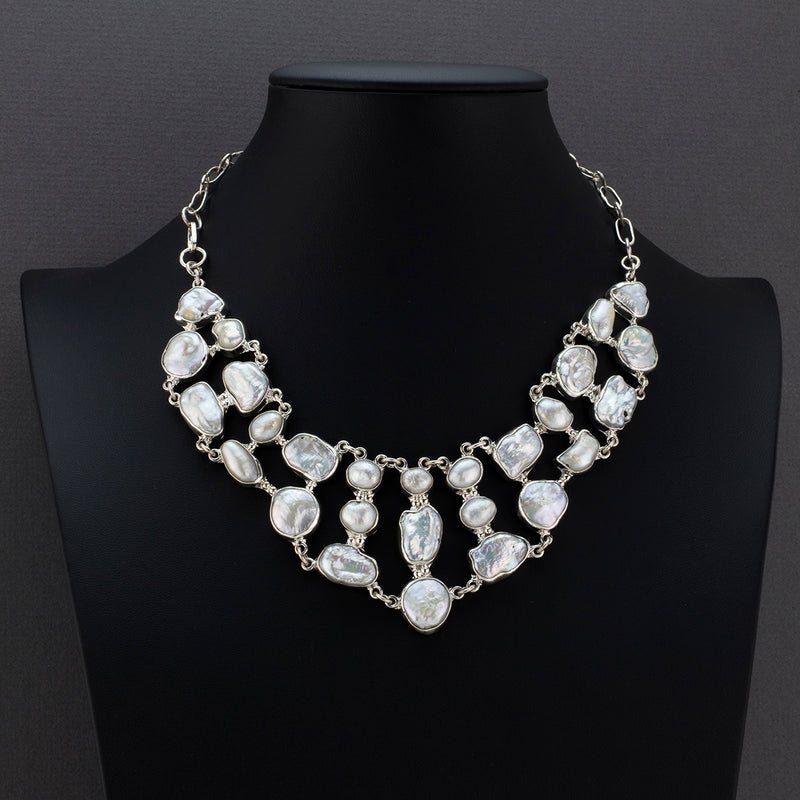 large biwa pearl statement bib necklace