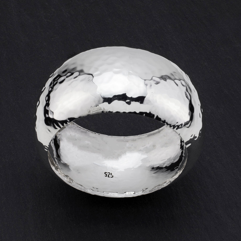 large chunky hammered silver dome bangle
