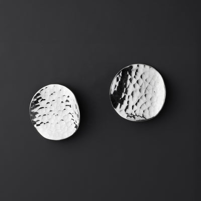large circular hammered silver stud earrings