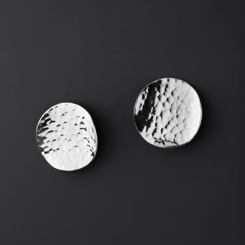large circular hammered silver stud earrings