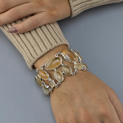 Large Sterling Silver and Citrine Stone Bracelet