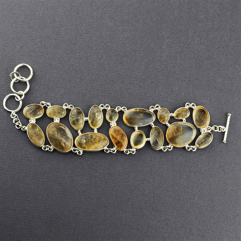 Large Citrine Stone Silver Bracelet