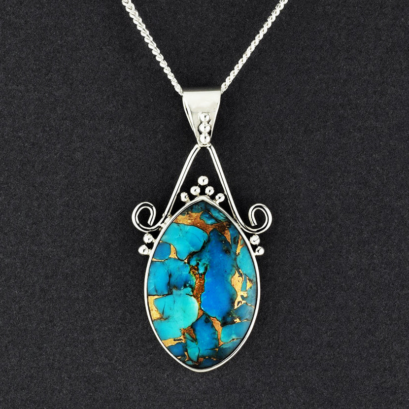 large copper turquoise pendant necklace