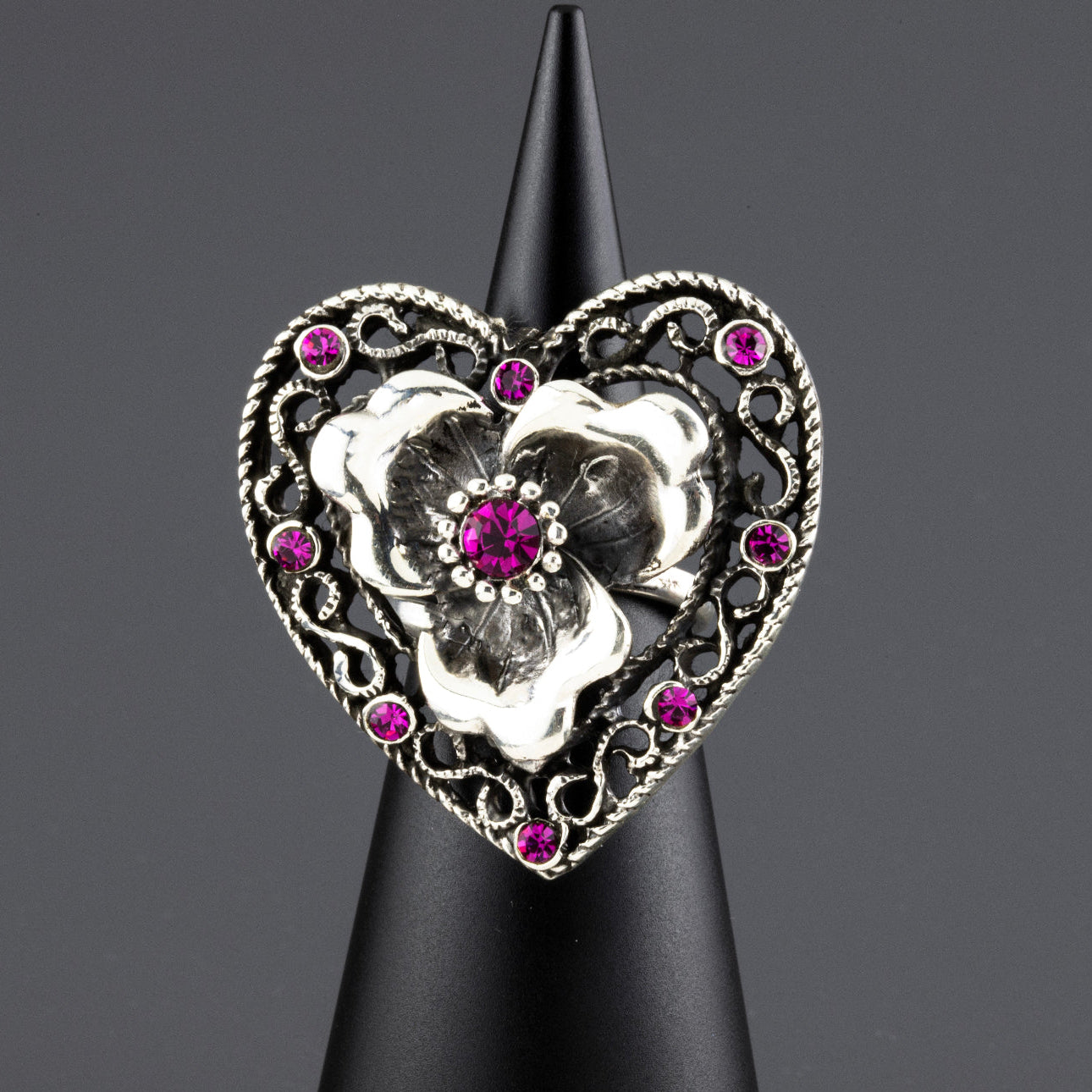 large filigree heart sterling silver ring