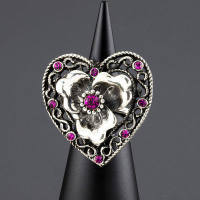 large filigree heart sterling silver ring