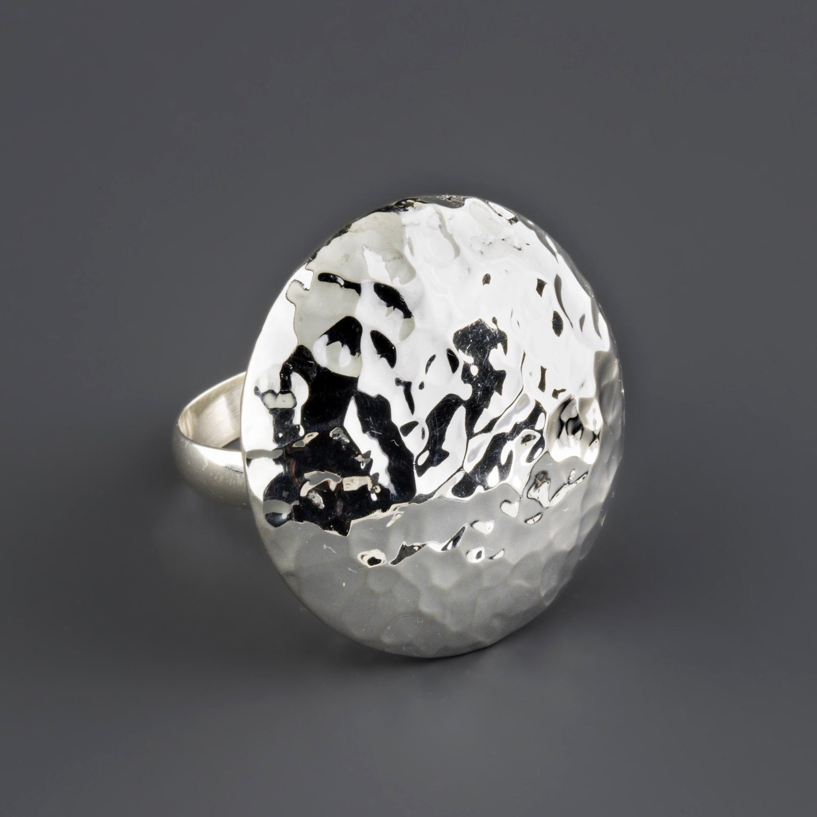 large hammered silver disc ring