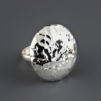 large hammered silver disc ring