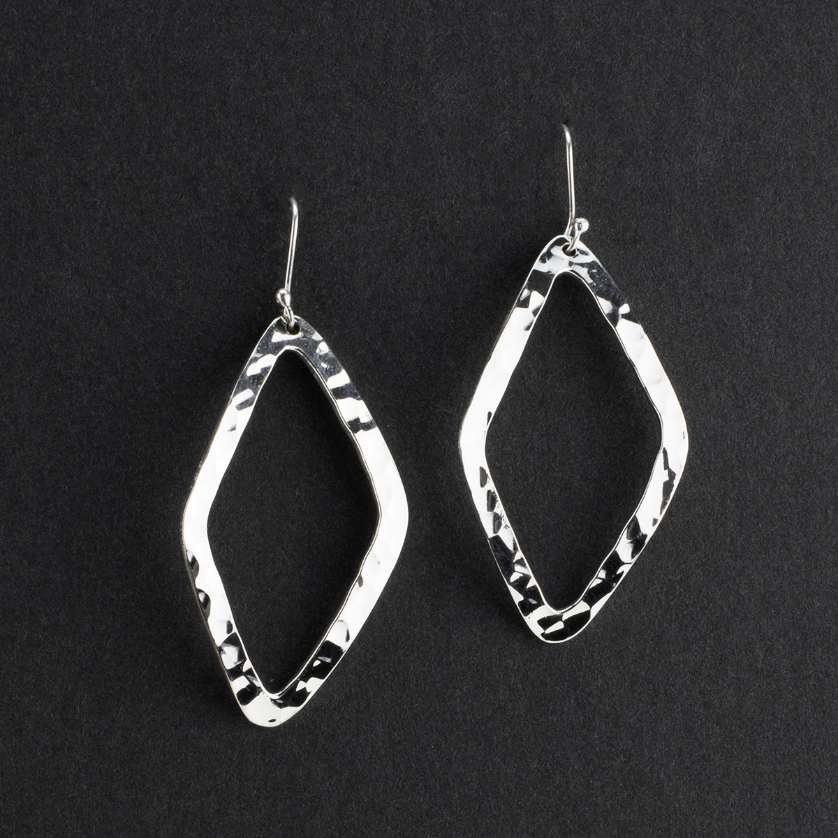 large hammered silver rhombus dangle earrings