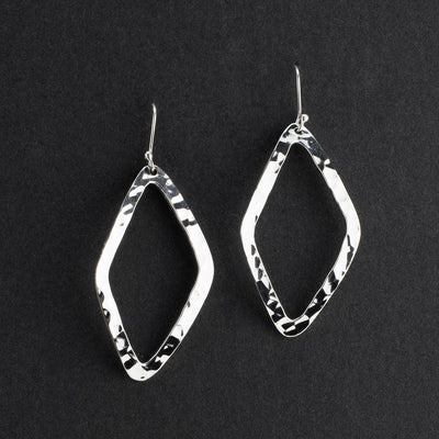 large hammered silver rhombus dangle earrings
