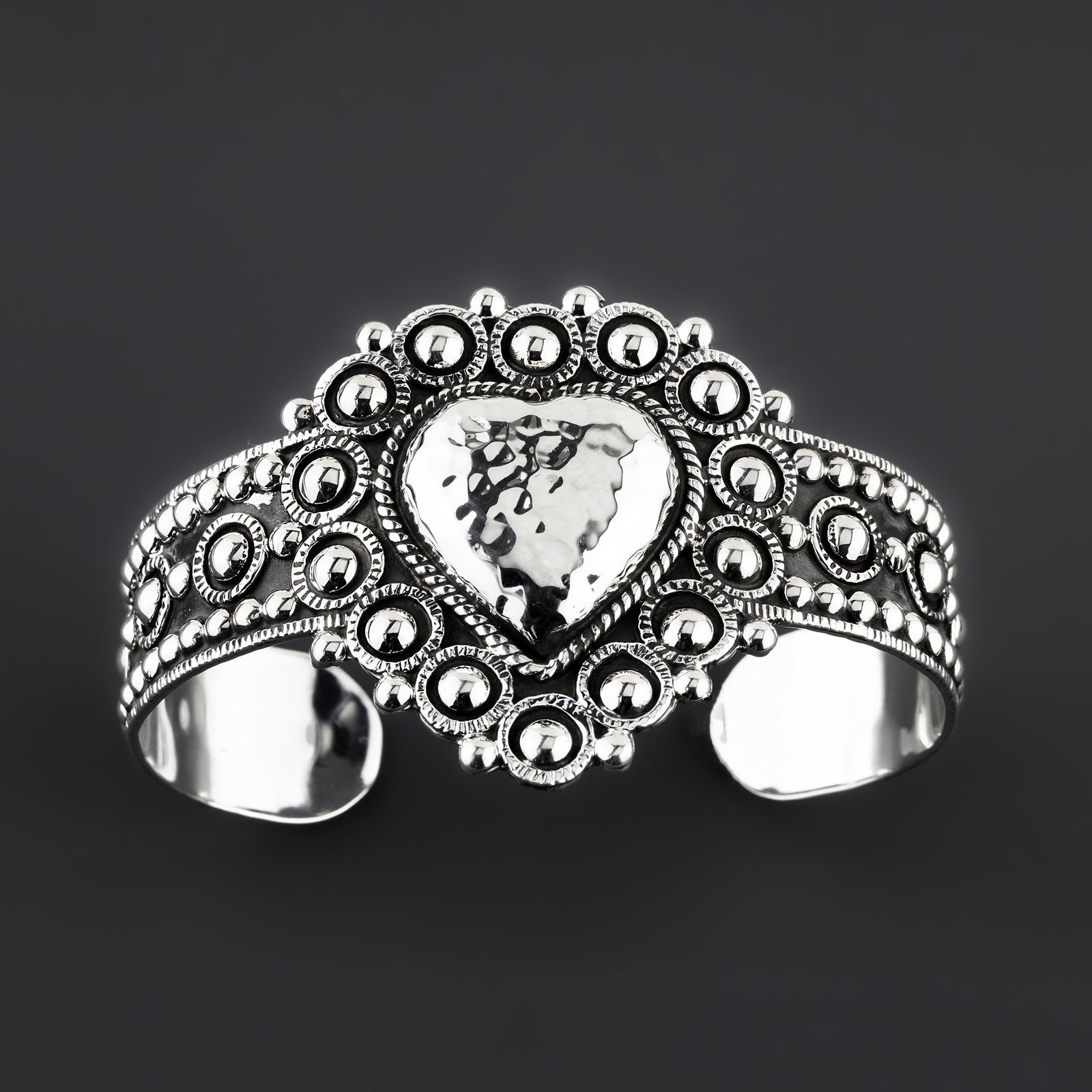 large heart Taxco sterling silver cuff bracelet