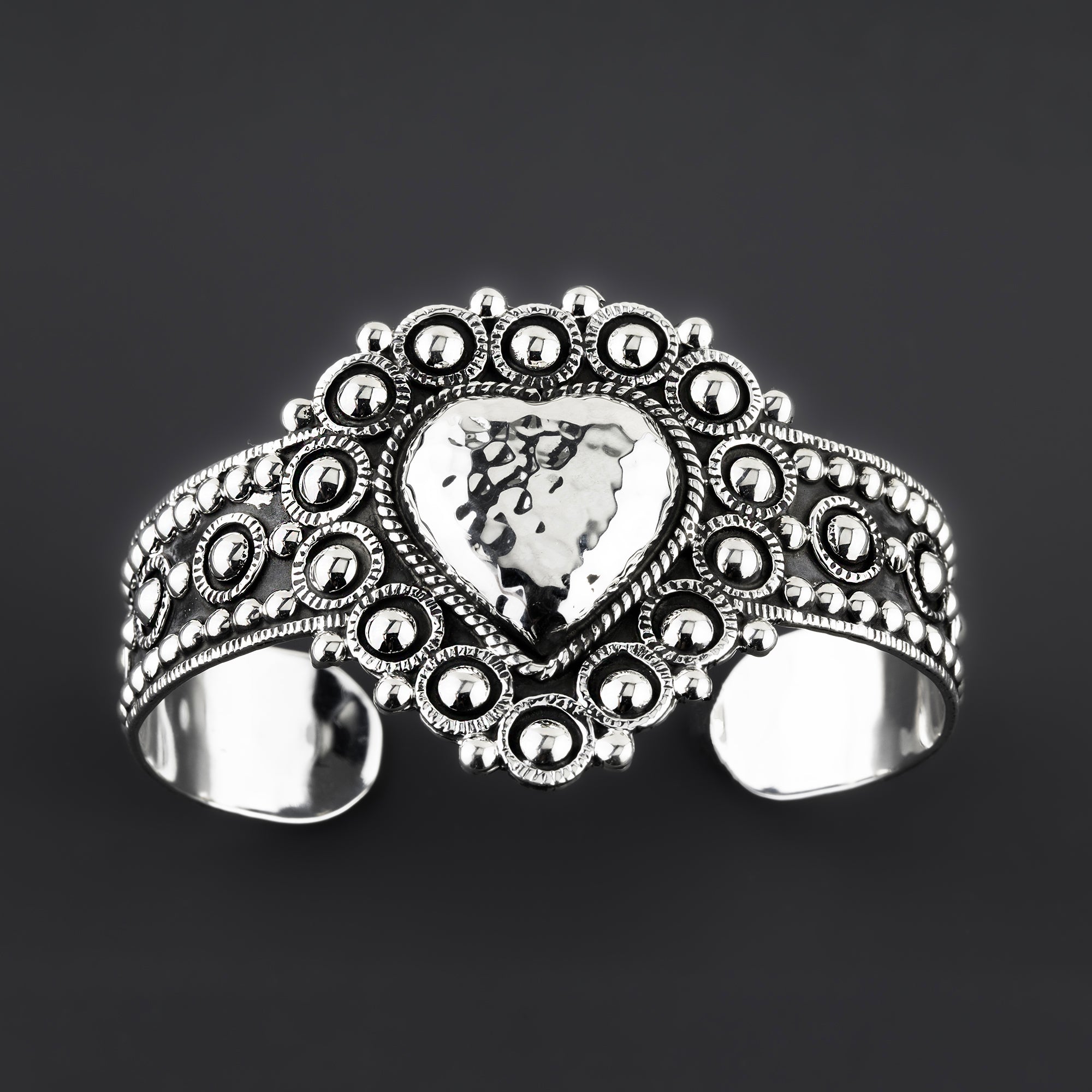large heart Taxco sterling silver cuff bracelet