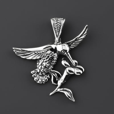 large hummingbird sterling silver pendant