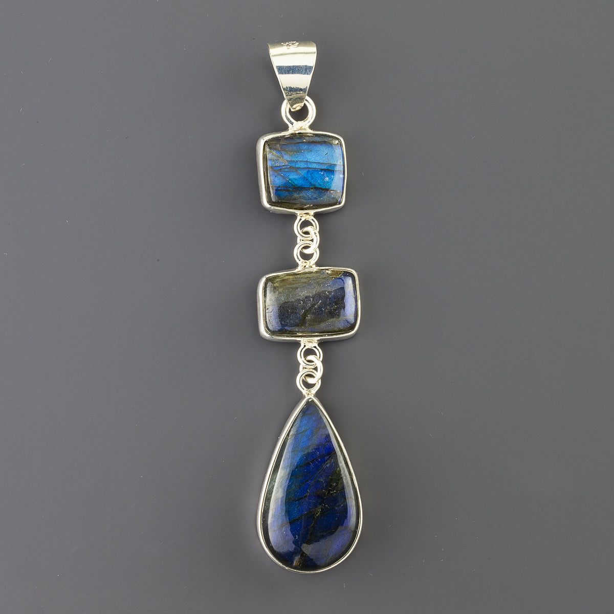 large labradorite triple stone pendant