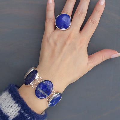 large lapis lazuli and quartz stone bracelet