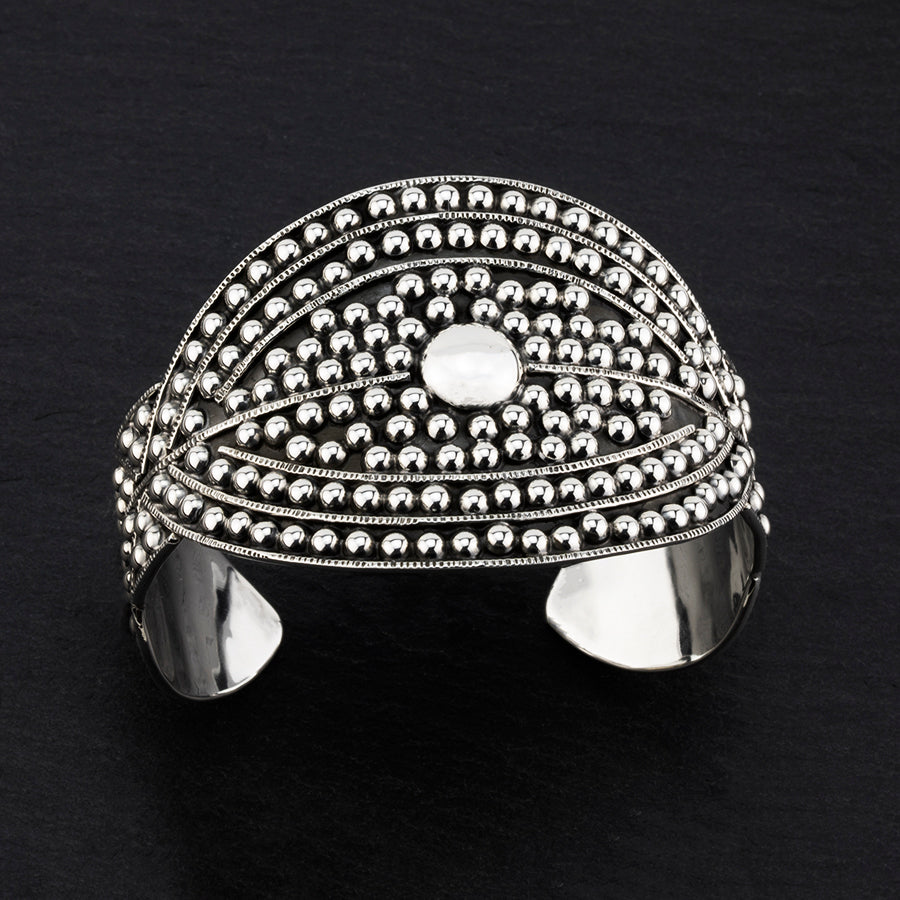 large Mexican silver dotted cuff bracelet