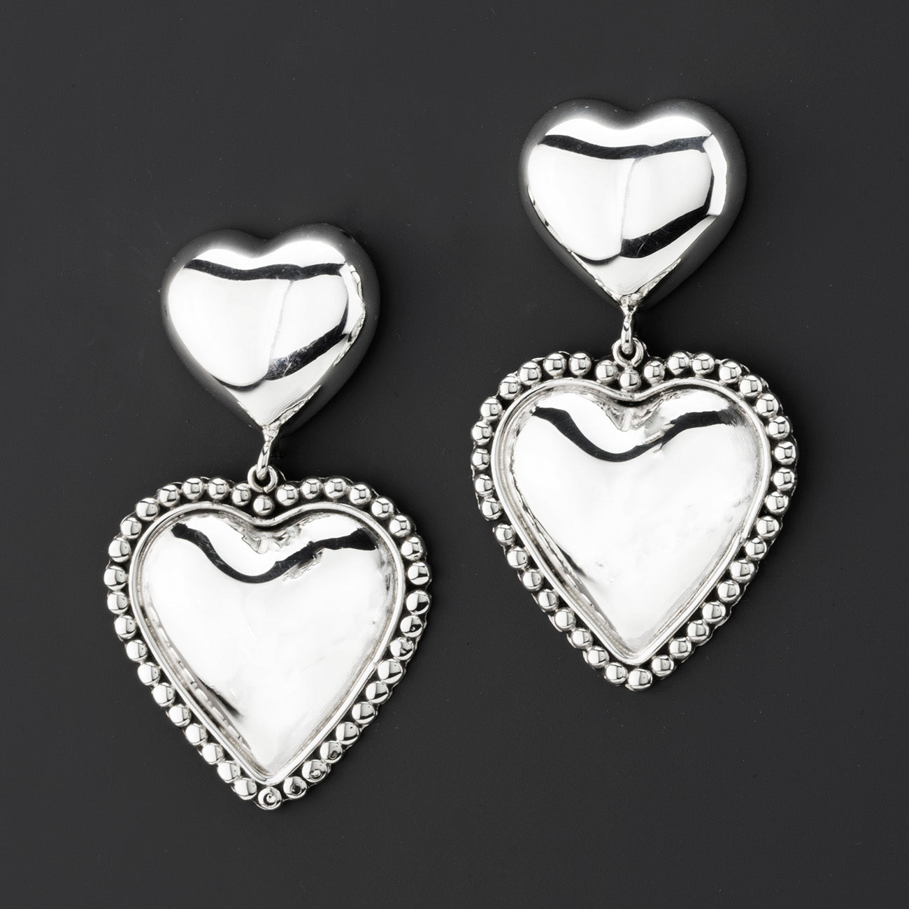 large Mexican silver heart earrings