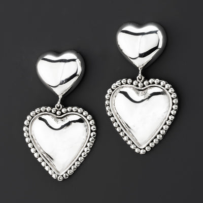 large Mexican silver heart earrings