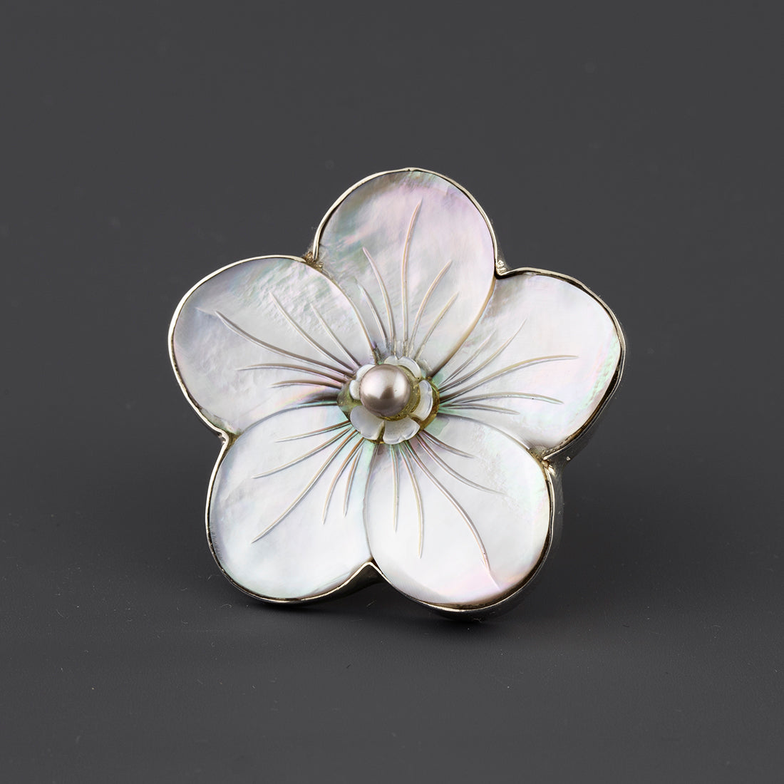 large mother of pearl flower ring