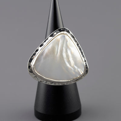 large mother of pearl silver ring
