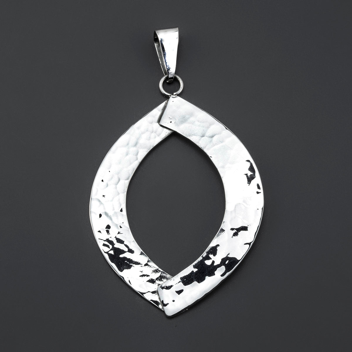 large open hammered sterling silver pendant