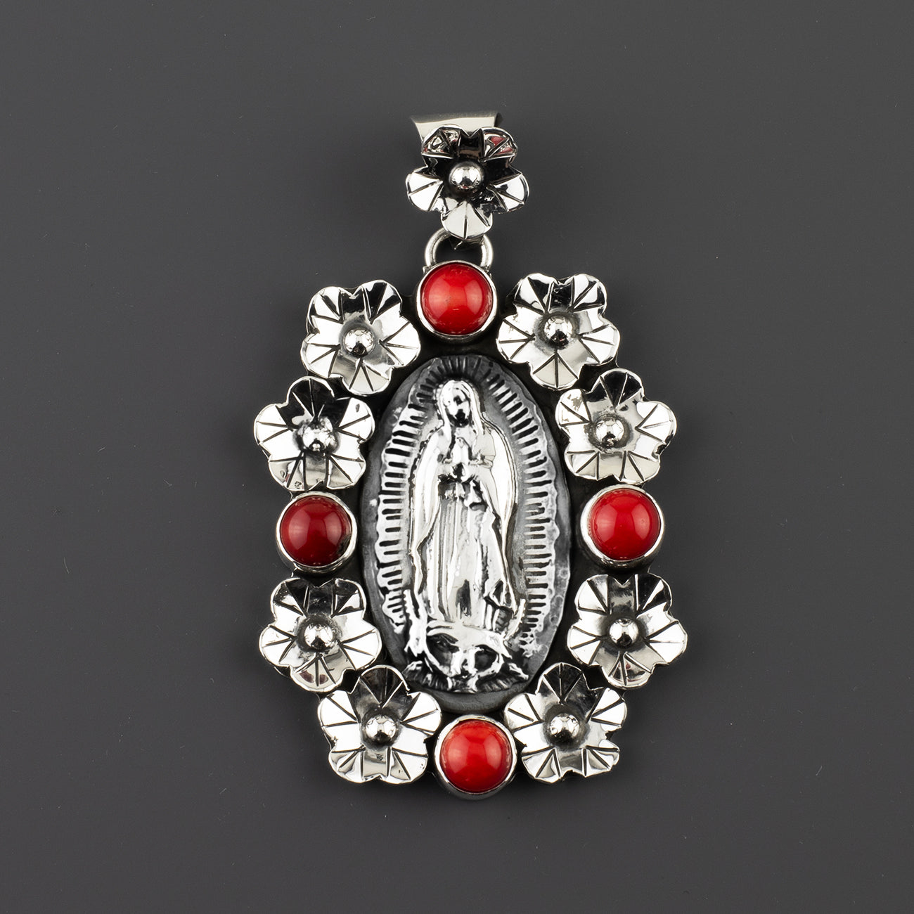 large our lady of guadalupe Mexican silver pendant
